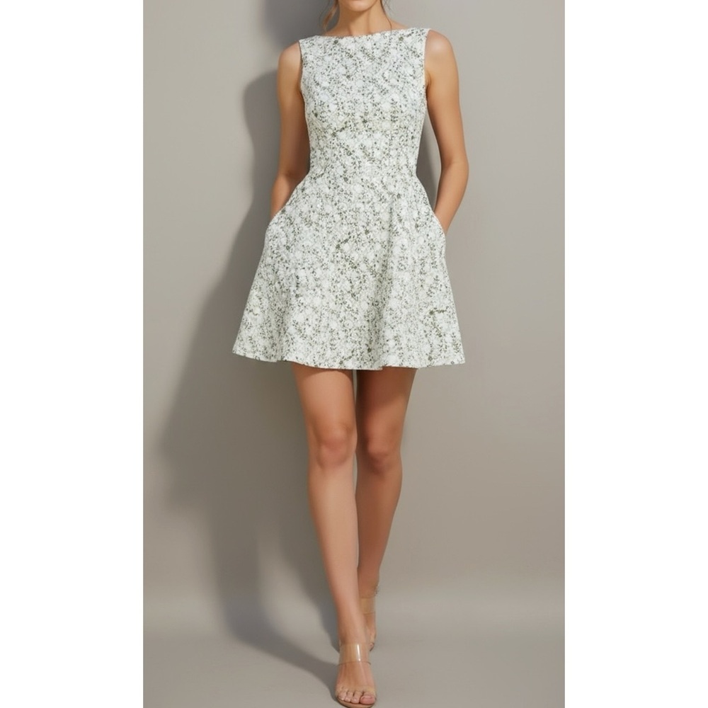 Hill House White and Sage Floral Mini Dress - Picture 3 of 12